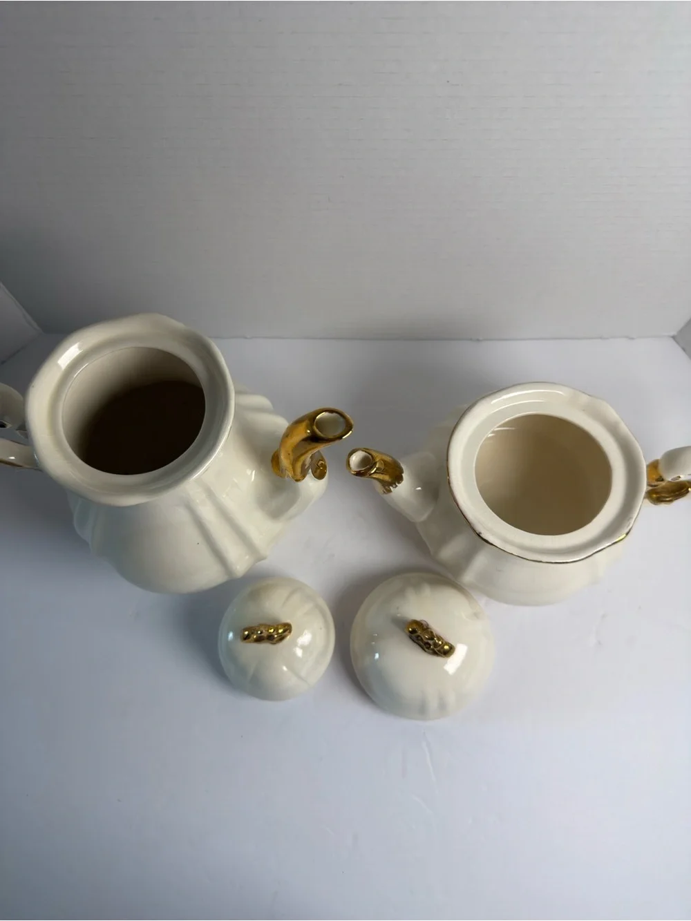 Elegant Cream and Gold Porcelain Set - Decorative Teapot and Coffee Pot vintage